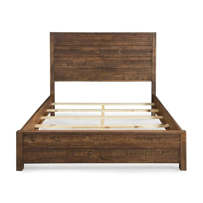 Lit plateforme en pin massif couleur noyer Queen Size FarmHome