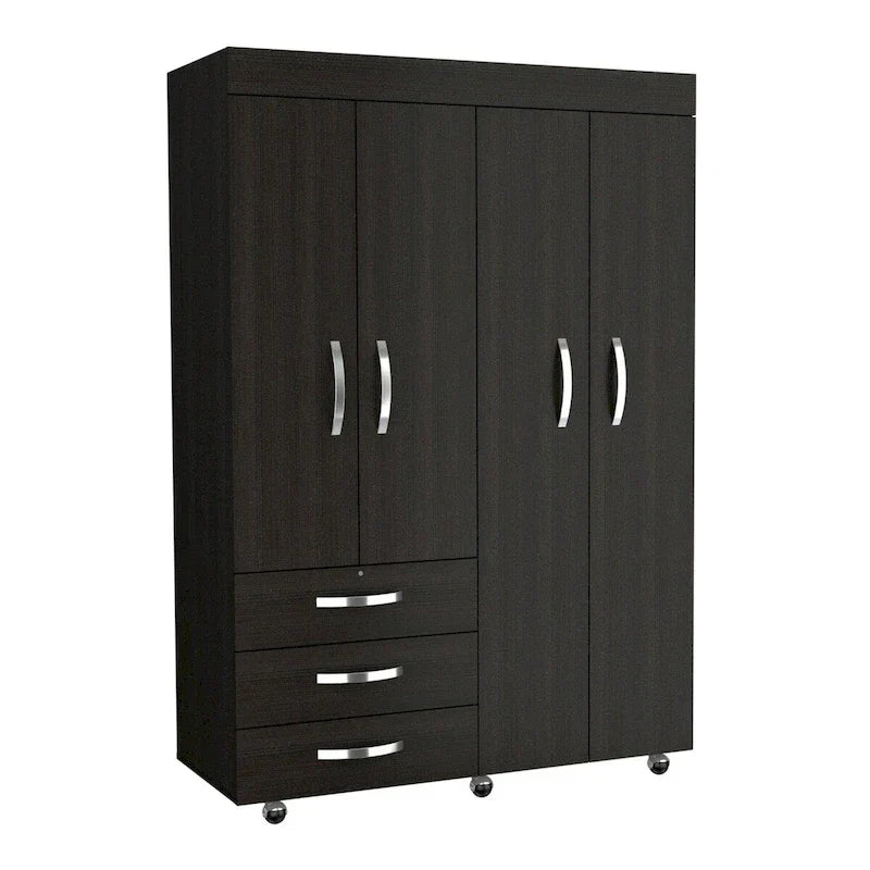 Armoire mobile Denver avec tringles, armoire à double porte, 3 tiroirs et 2 étagères - N/A