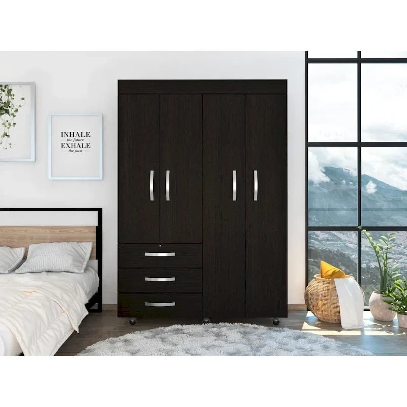 Armoire mobile Denver avec tringles, armoire à double porte, 3 tiroirs et 2 étagères - N/A