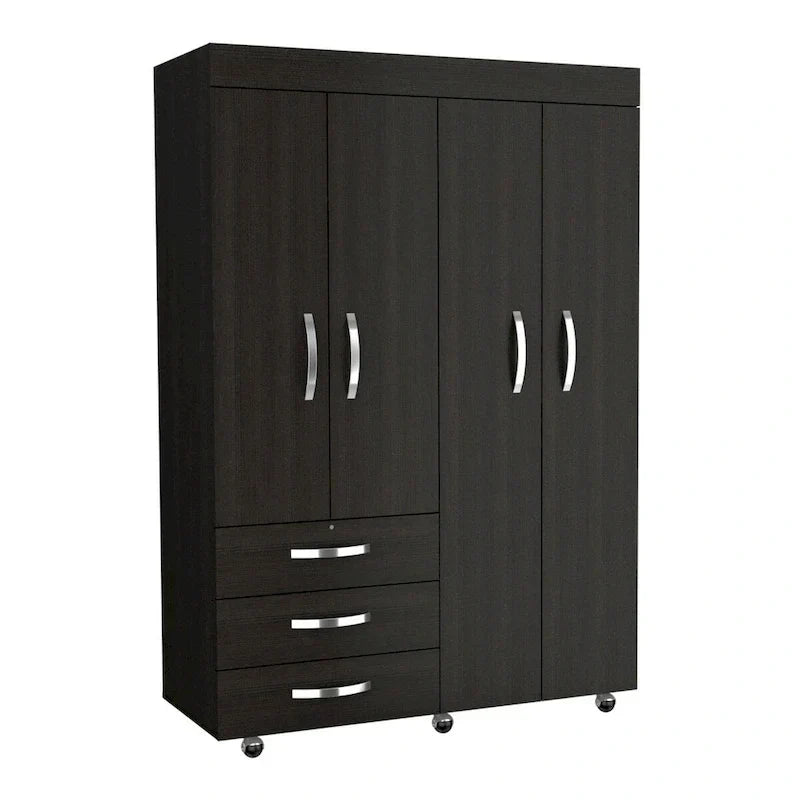 Armoire mobile Denver avec tringles, armoire à double porte, 3 tiroirs et 2 étagères - N/A