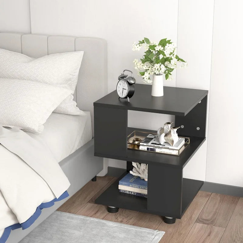 Tables de chevet modernes à 2 niveaux Magic Cube avec design rectangulaire creux intemporel