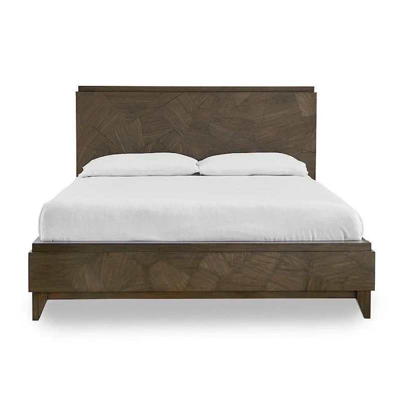 Lit Queen bas de Dee Mahogany Wood, brun avoine géométrique