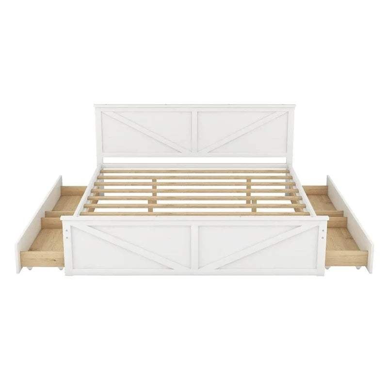 Lit plateforme King Size avec quatre tiroirs de rangement et pieds de support