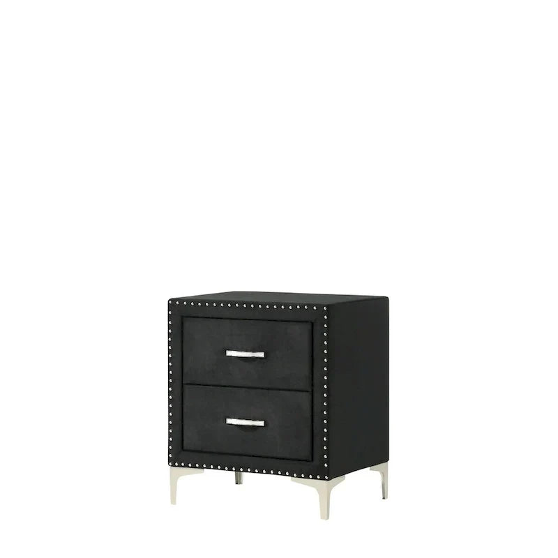 Lit King Sheridan Black Velvet avec tête de lit en velours touffeté et dossier d'ailes