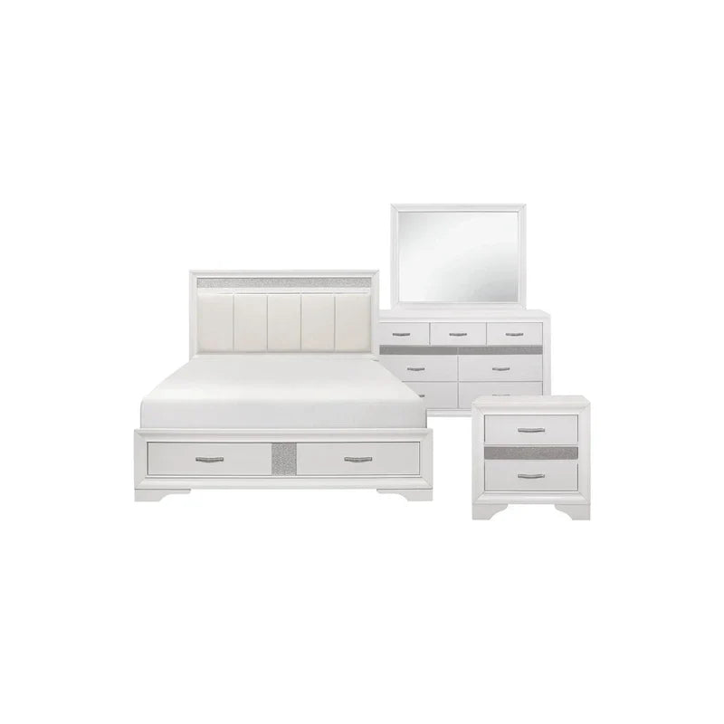 Lit plateforme de rangement Beatrice 4 pièces moderne en similicuir blanc