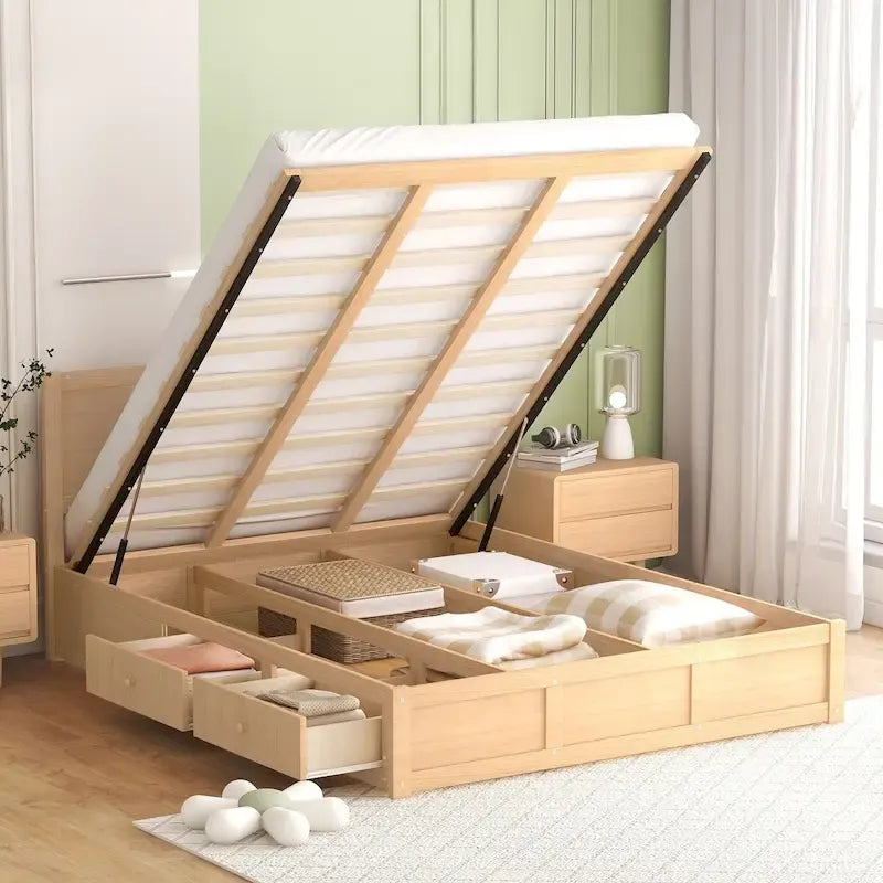 Queen Size Platform Bed with Storage and 2 Drawers