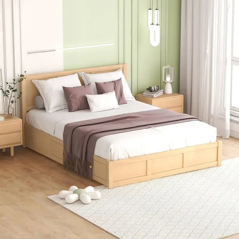 Queen Size Platform Bed with Storage and 2 Drawers
