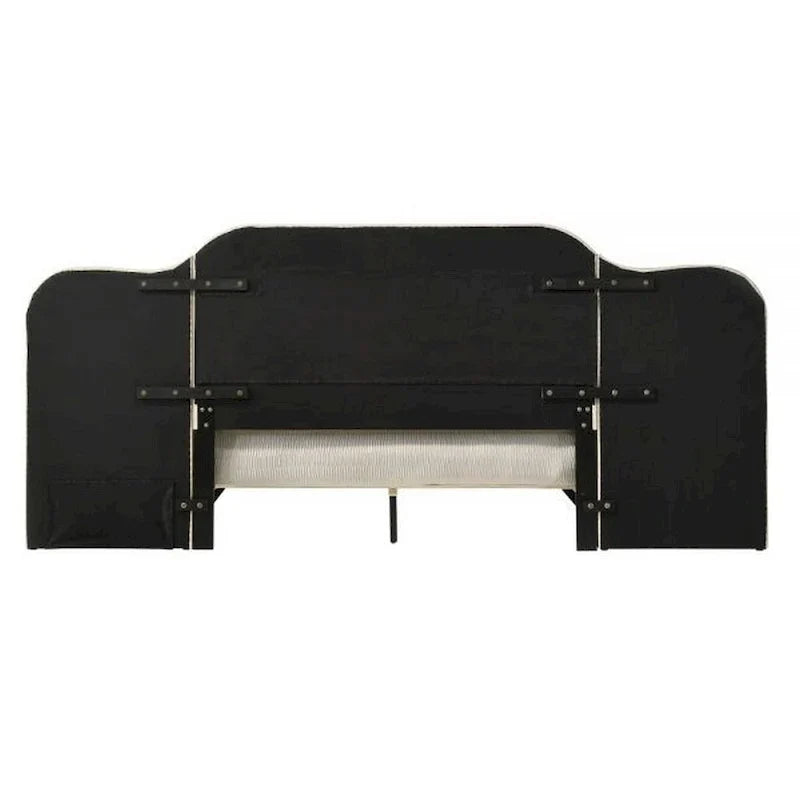Lit Queen Size Ronny Inch, tête de lit murale, revêtement en lin touffeté beige
