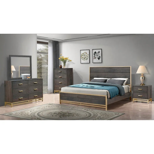 Chambre à coucher 6 pièces Wedro avec panneaux rustiques brun foncé