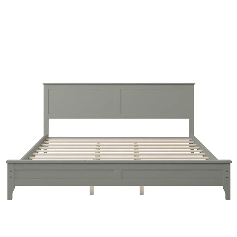 Lit plateforme King Size en bois avec tête et pied de lit, support à lattes en bois