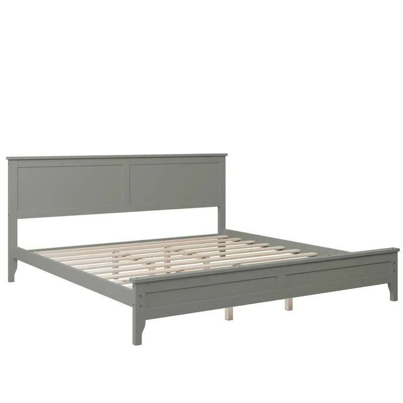 Lit plateforme King Size en bois avec tête et pied de lit, support à lattes en bois