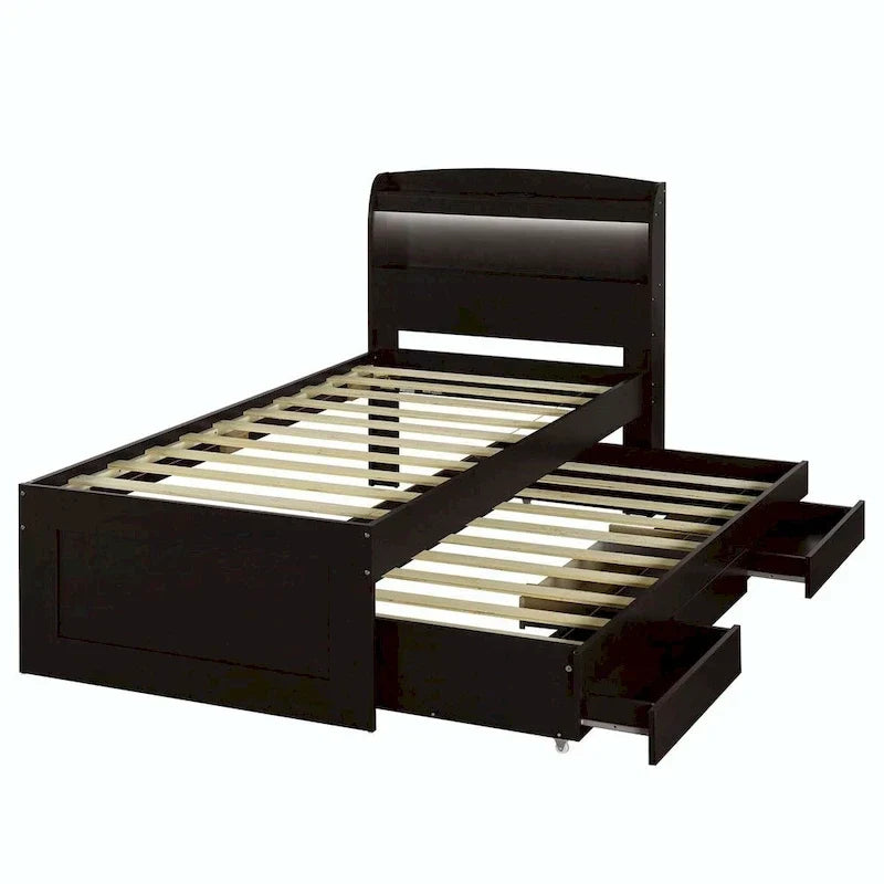 Lit plateforme Twin XL avec tête de lit LED et lit gigogne Twin