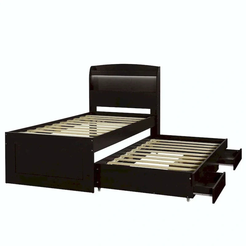 Lit plateforme Twin XL avec tête de lit LED et lit gigogne Twin