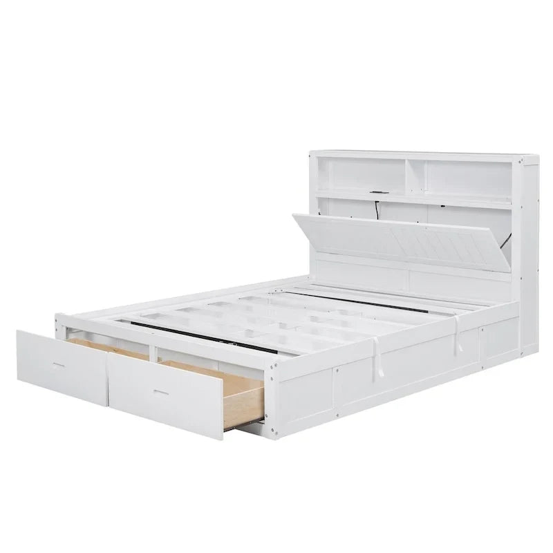Lit plateforme hydraulique Queen Size en bois avec LED et station de recharge