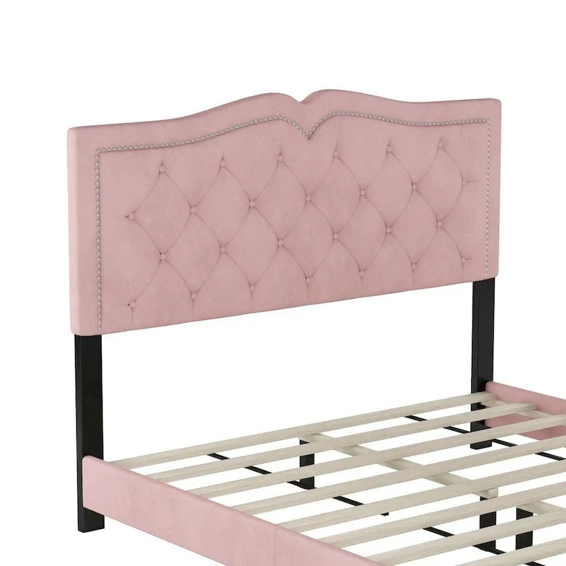 Cadre de lit rembourré Queen Size avec rivets