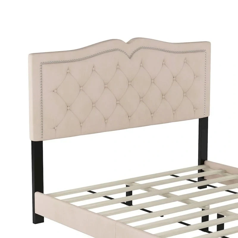 Cadre de lit rembourré Queen Size avec rivets