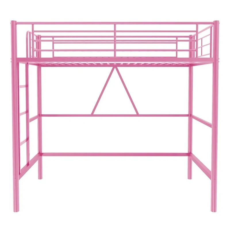 Lit mezzanine taille jumeau, cadre de lit en métal robuste avec garde-corps pleine longueur et escalier amovible pour juniors et adultes