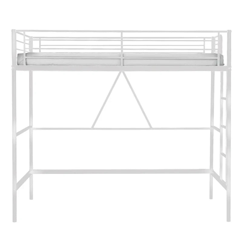Lit mezzanine taille jumeau, cadre de lit en métal robuste avec garde-corps pleine longueur et escalier amovible pour juniors et adultes