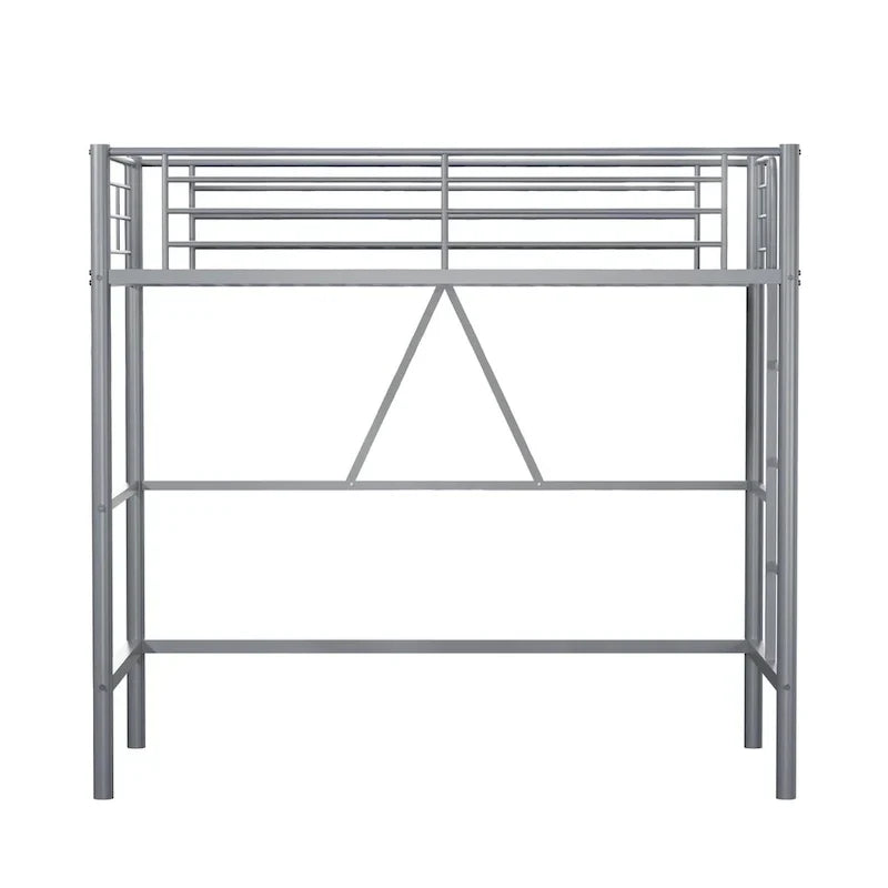 Lit mezzanine taille jumeau, cadre de lit en métal robuste avec garde-corps pleine longueur et escalier amovible pour juniors et adultes