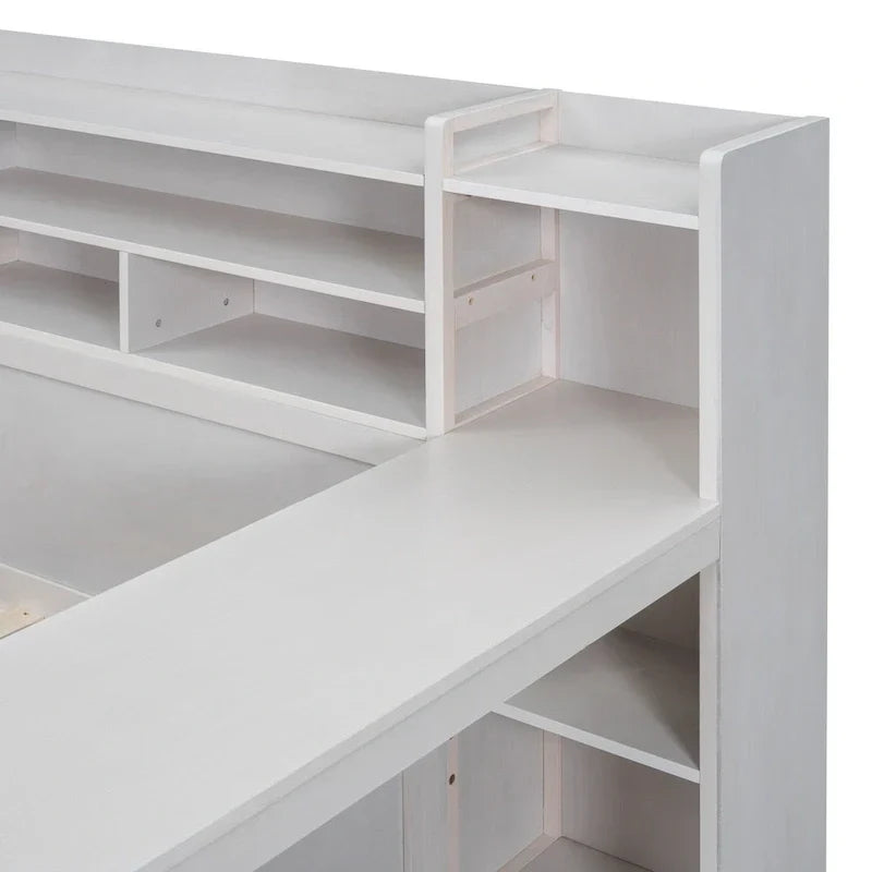 Lit de repos double en bois avec étagères de rangement