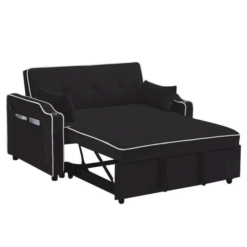 Canapé-lit convertible 3 en 1, causeuse moderne en velours avec lit gigogne