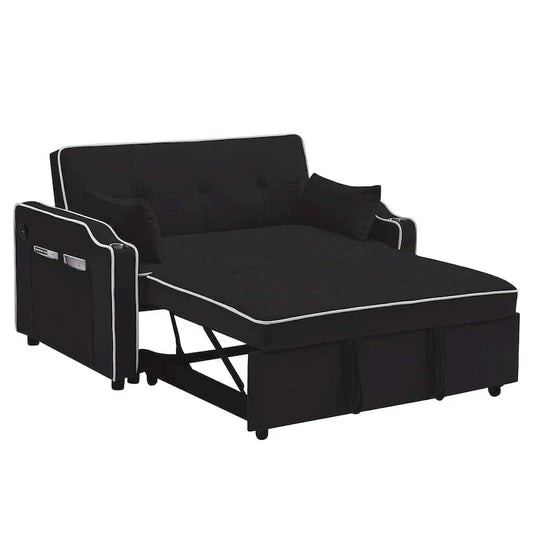 Canapé-lit convertible 3 en 1, causeuse moderne en velours avec lit gigogne