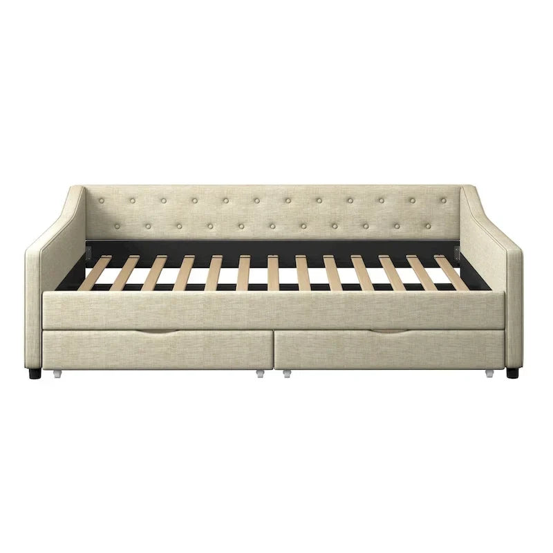 Lit banquette double rembourré avec tiroirs pour chambre à coucher