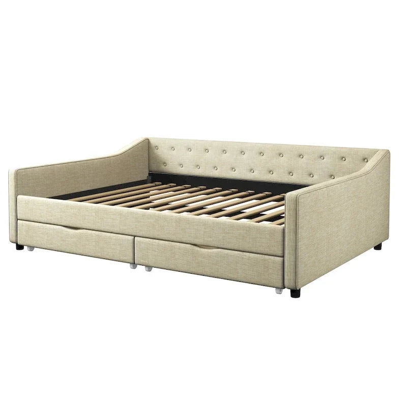 Lit banquette double rembourré avec tiroirs pour chambre à coucher