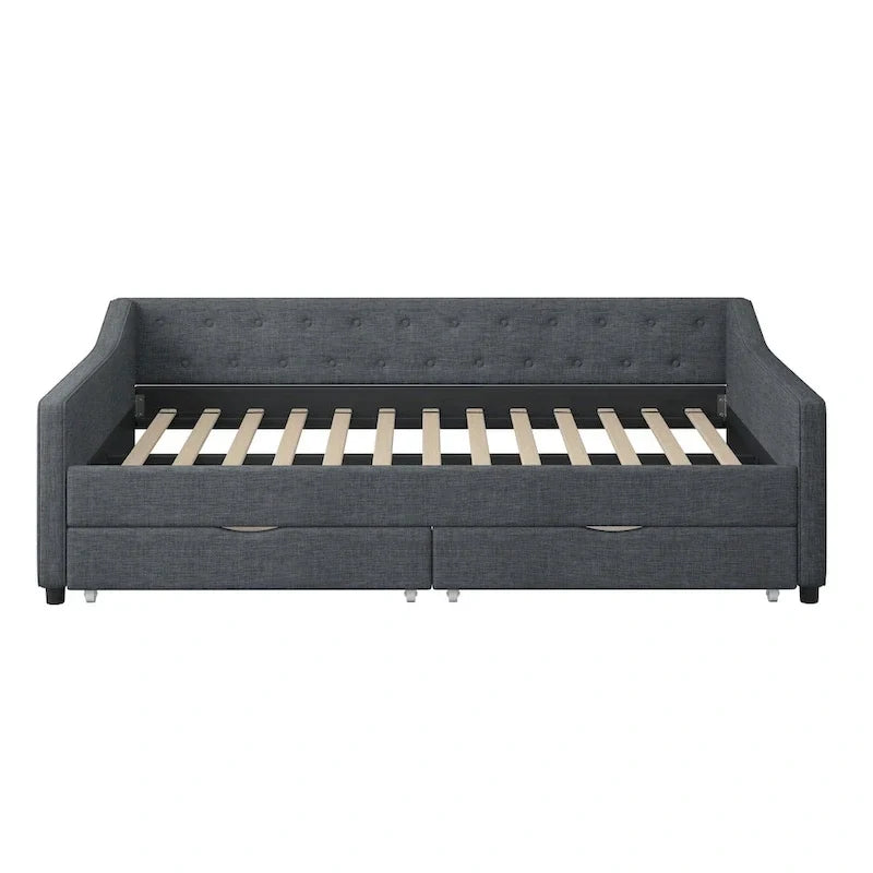 Lit banquette double rembourré avec tiroirs pour chambre à coucher