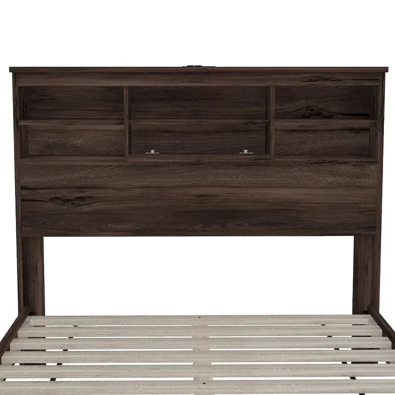 Ensembles de chambre à coucher 4 pièces grand lit (Queen Size) en bois vintage avec 2 tables de chevet et 1 commode