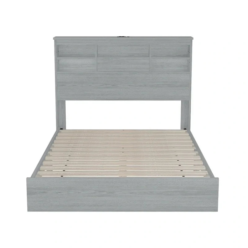Ensembles de chambre à coucher 4 pièces grand lit (Queen Size) en bois vintage avec 2 tables de chevet et 1 commode