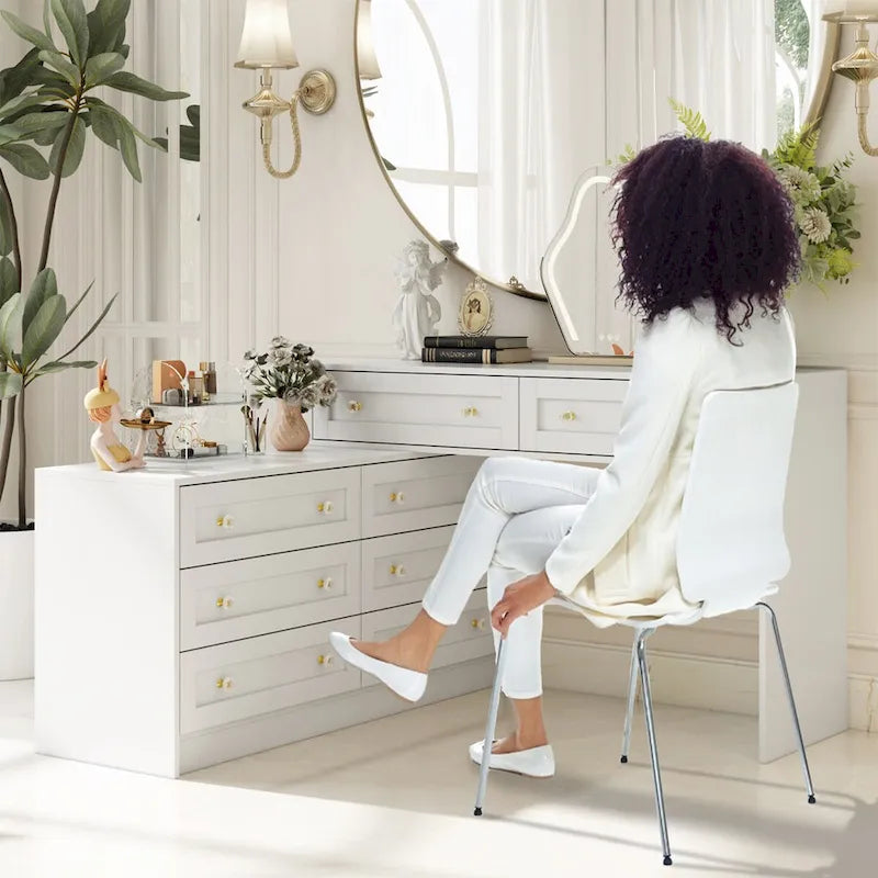 Coiffeuse/Commode blanche multifonctionnelle Grand Rangement 8 Tiroirs