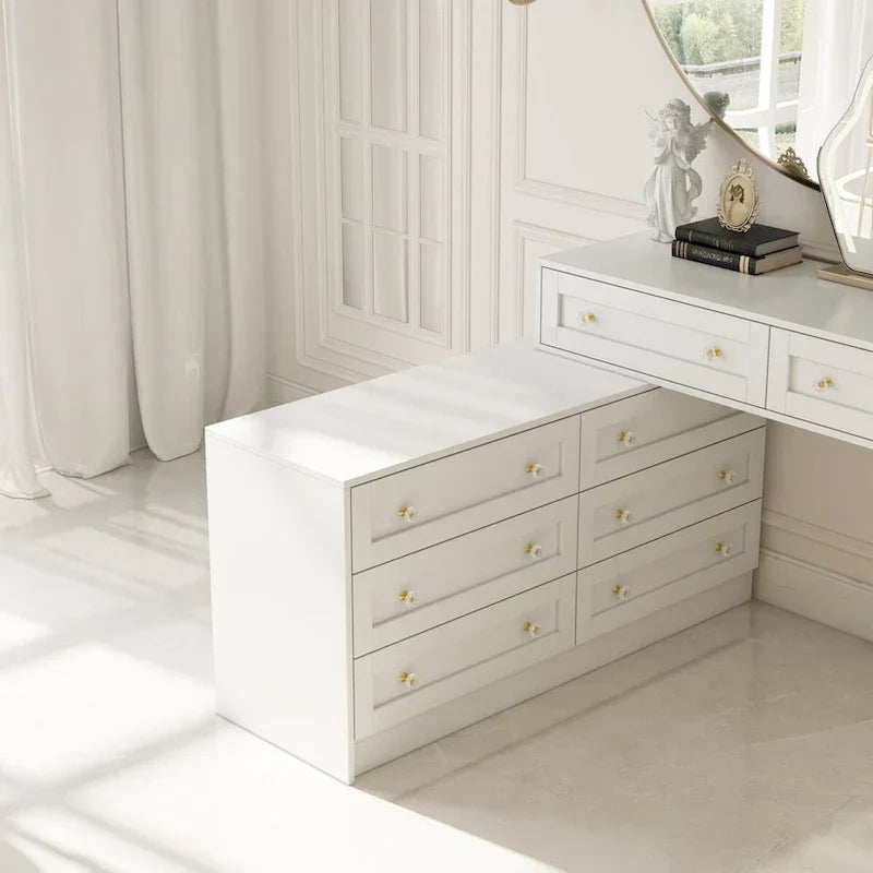 Coiffeuse/Commode blanche multifonctionnelle Grand Rangement 8 Tiroirs