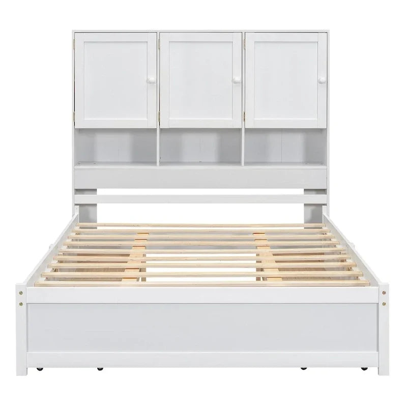 Lit plateforme Queen Size avec tête de lit de rangement et 4 tiroirs