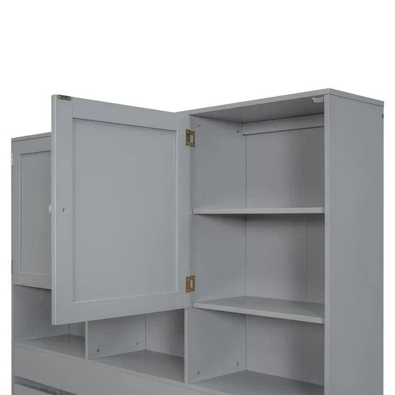 Lit plateforme Queen Size avec tête de lit de rangement et 4 tiroirs