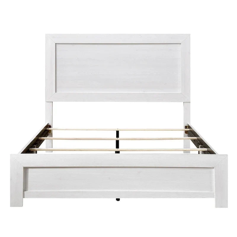 Lit king-size Eby, style rustique, placage en bois finition blanche