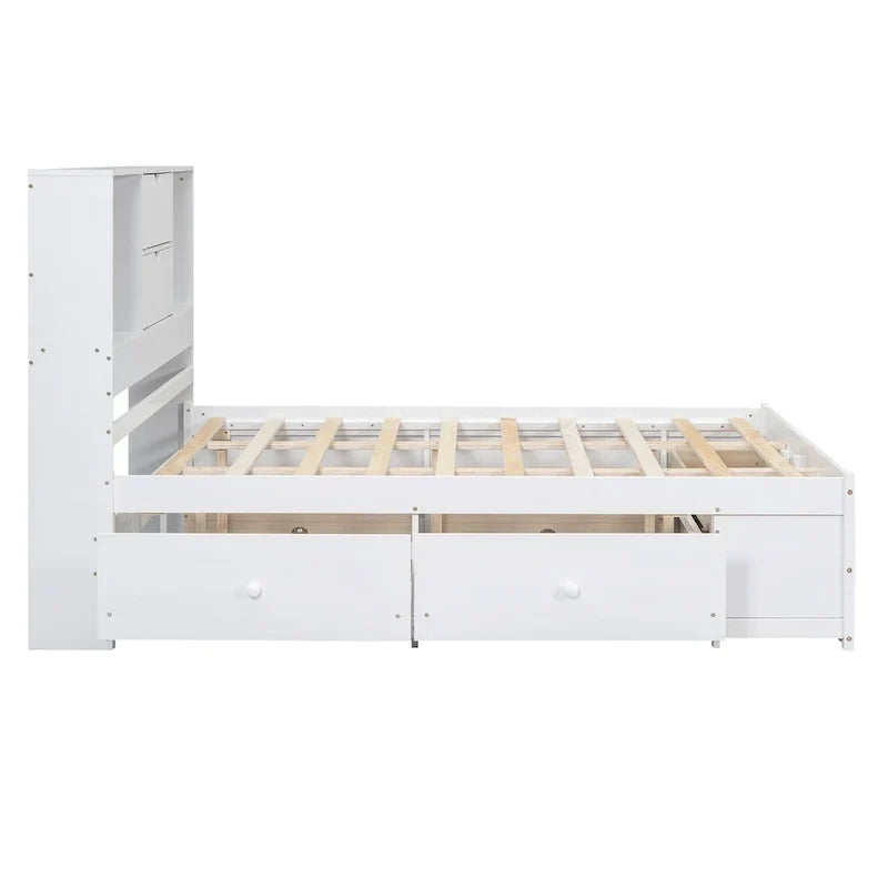 Lit plateforme avec tête de lit de rangement et 8 tiroirs