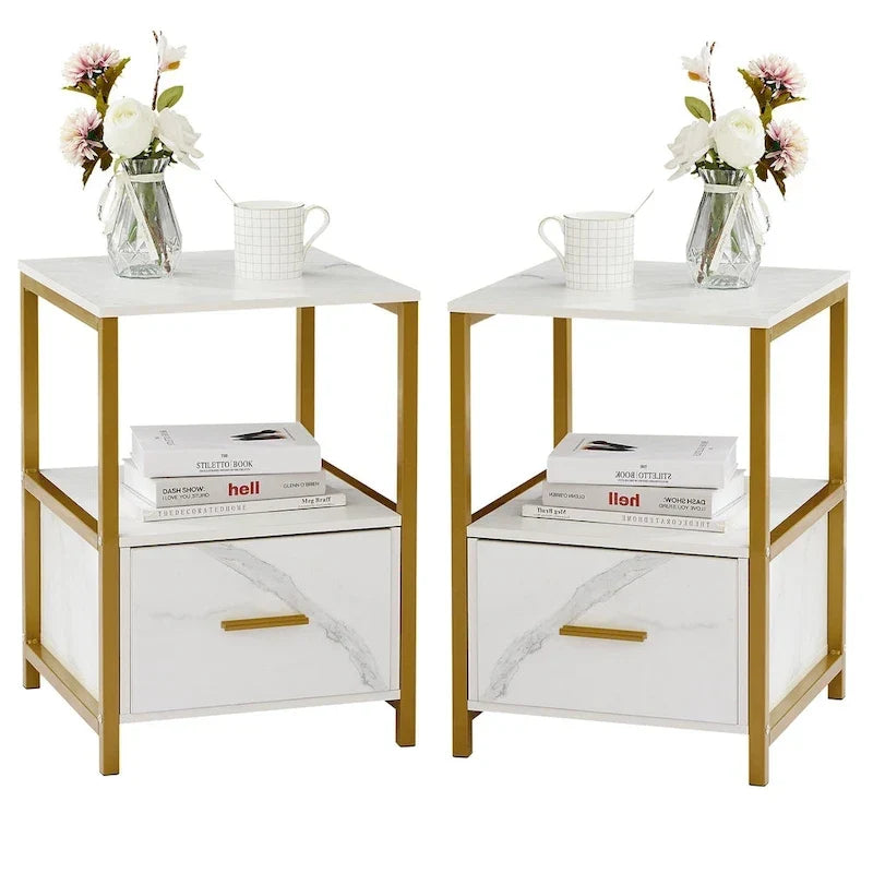 Javlergo (Lot de 2) Table de chevet 1 tiroir, Table d'appoint carrée moderne pour Chambre, Salon