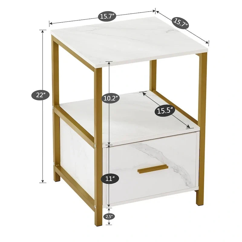 Javlergo (Lot de 2) Table de chevet 1 tiroir, Table d'appoint carrée moderne pour Chambre, Salon