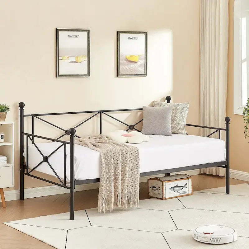 Cadre de lit de repos Javlergo en métal, taille double, avec lattes en acier pour salon ou chambre d'amis