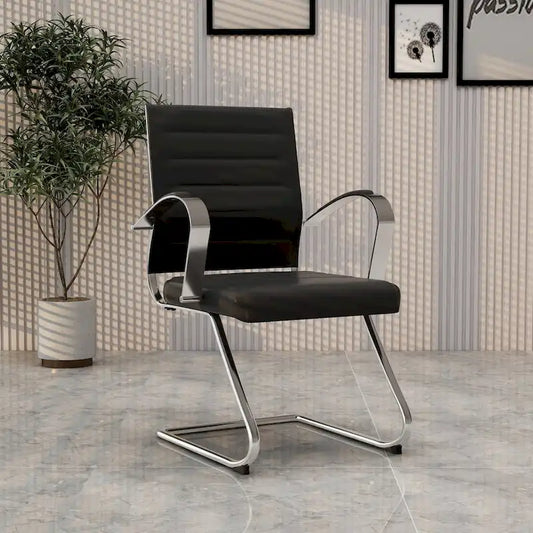 Chaise de bureau en cuir avec base luge en acier inoxydable Série Benmar par LeisureMod