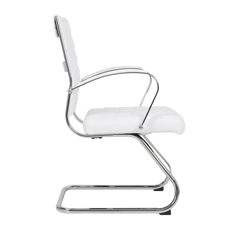 Chaise de bureau en cuir avec base luge en acier inoxydable Série Benmar par LeisureMod