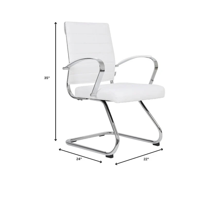Chaise de bureau en cuir avec base luge en acier inoxydable Série Benmar par LeisureMod