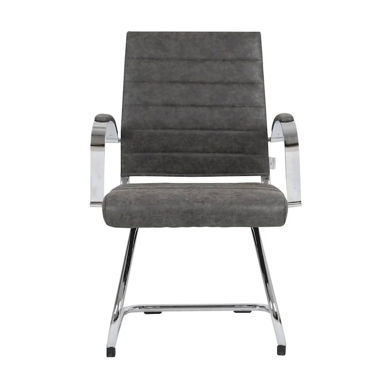 Chaise de bureau en cuir avec base luge en acier inoxydable Série Benmar par LeisureMod