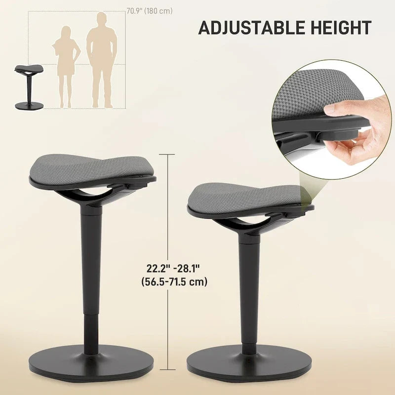 Chaise de bureau debout HOMCOM, tabouret ergonomique sans dossier, hauteur réglable 56,4-71,4 cm