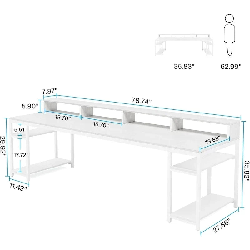 Bureau double de 199,9 cm de long, bureau d'ordinateur double pour le bureau à domicile