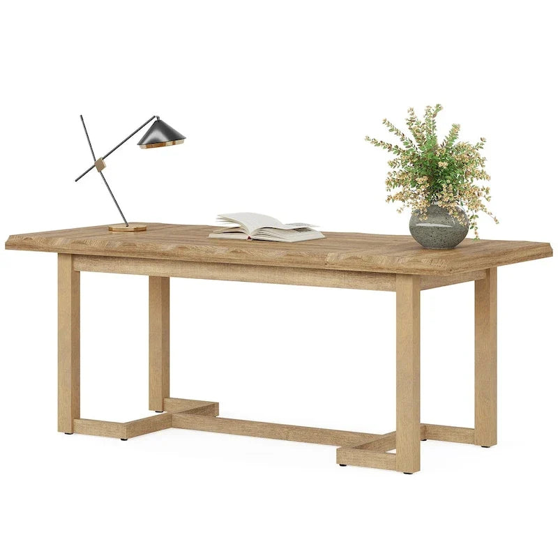 Bureau d'ordinateur rectangulaire en bois de 62,2 pouces avec pieds en bois massif