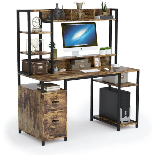 PAKASEPT 55 Bureau informatique avec huche et étagère de rangement