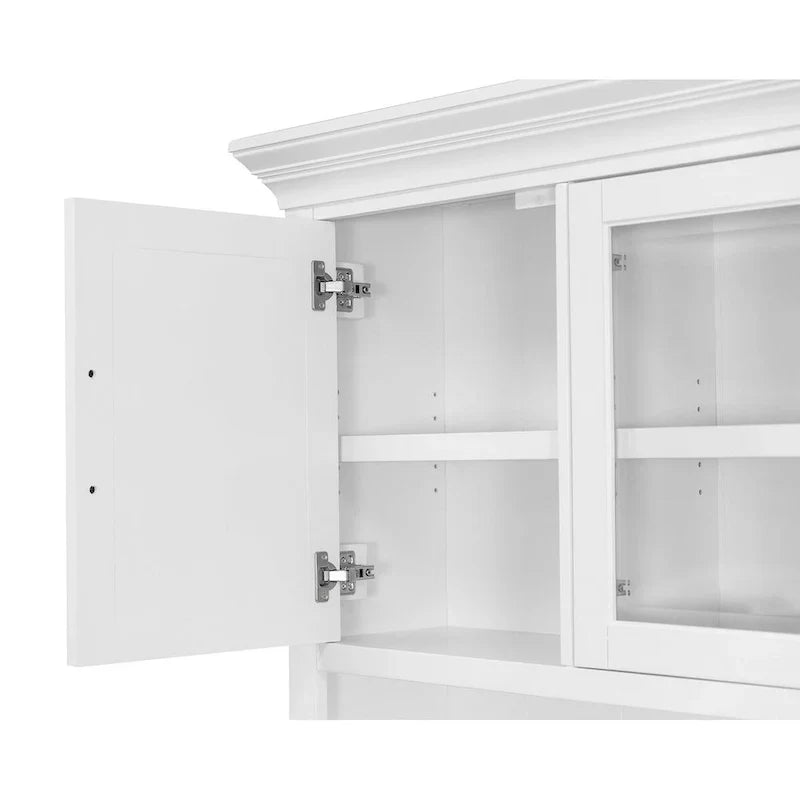 Vaisselier moderne en bois avec portes et bureau, vaisselier de rangement et crédence, rangement de bureau, entièrement assemblé, blanc