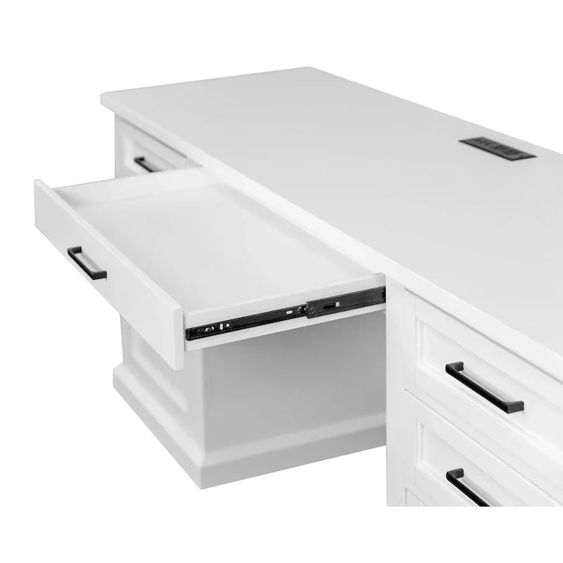 Vaisselier moderne en bois avec portes et bureau, vaisselier de rangement et crédence, rangement de bureau, entièrement assemblé, blanc